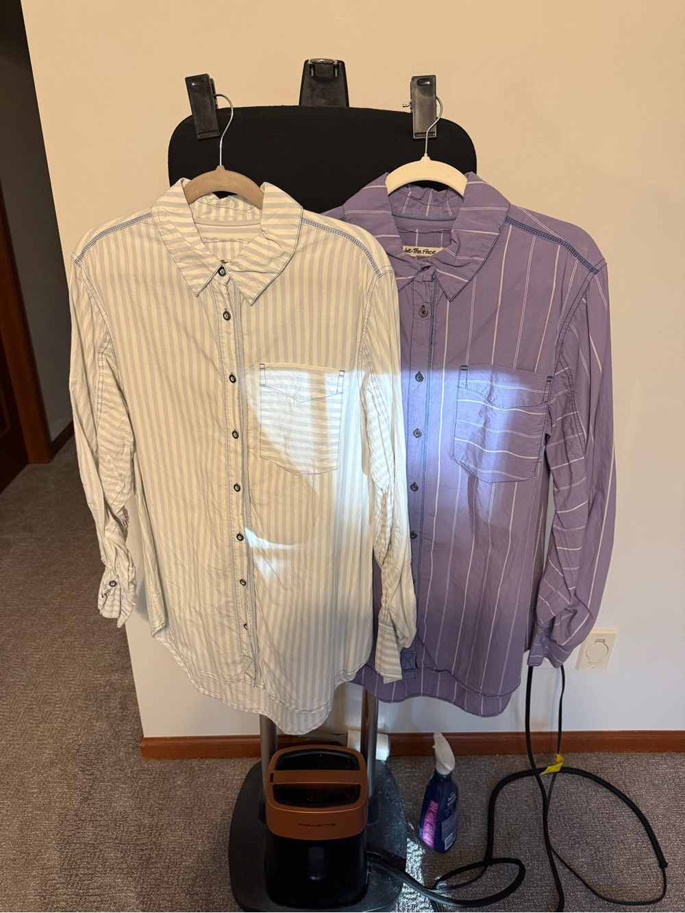 Free people striped Long-Sleeve Button-Up Shirt — White and Lavender
